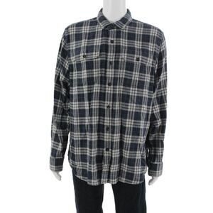 Grayers Mens Button Front Collared Plaid Shirt Gray Navy Cotton Size 2XL